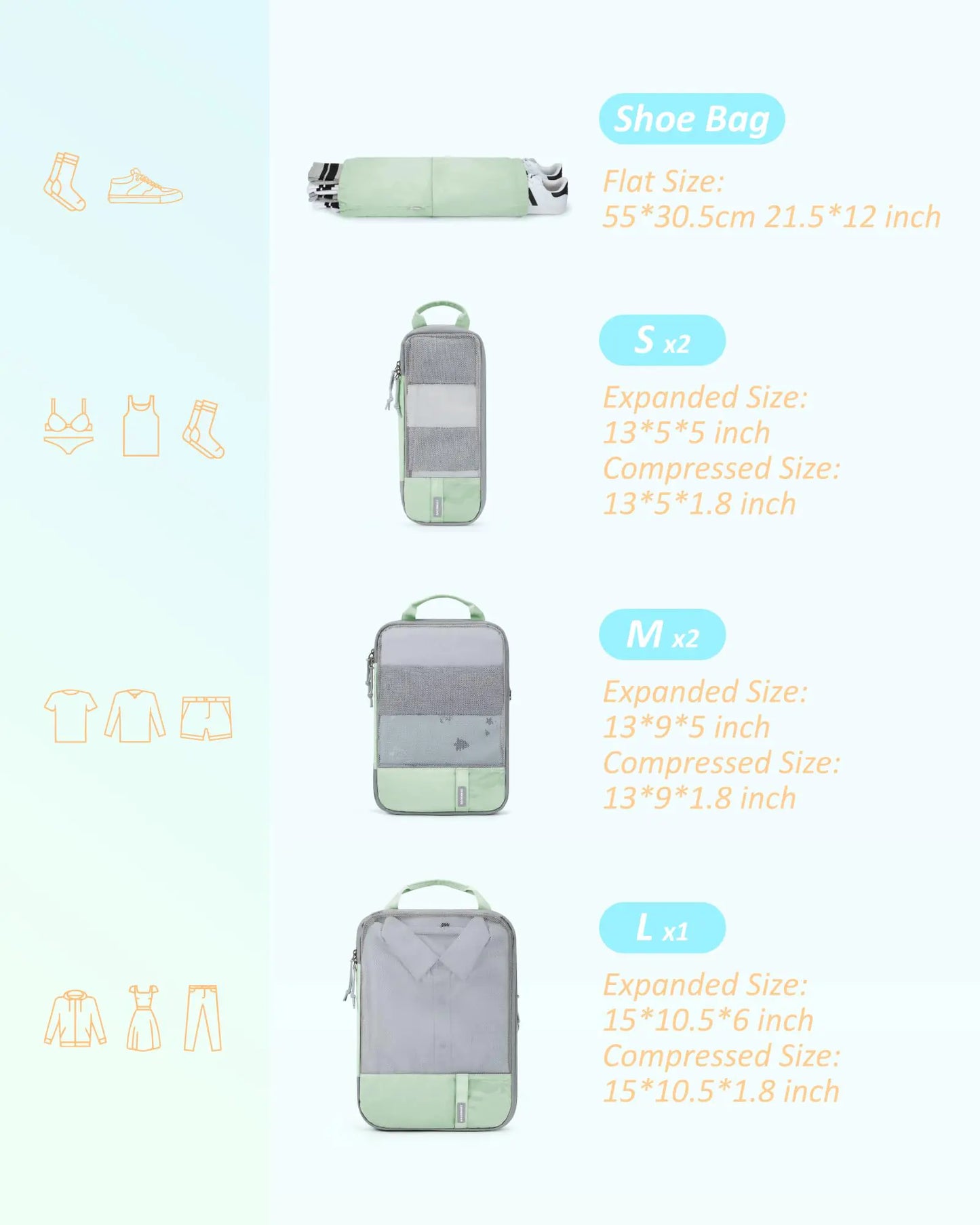 Ensemble de cubes de compression BAGSMART - Organisateurs de voyage