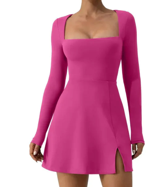 Robe corset à col carré et manches longues pour femmes