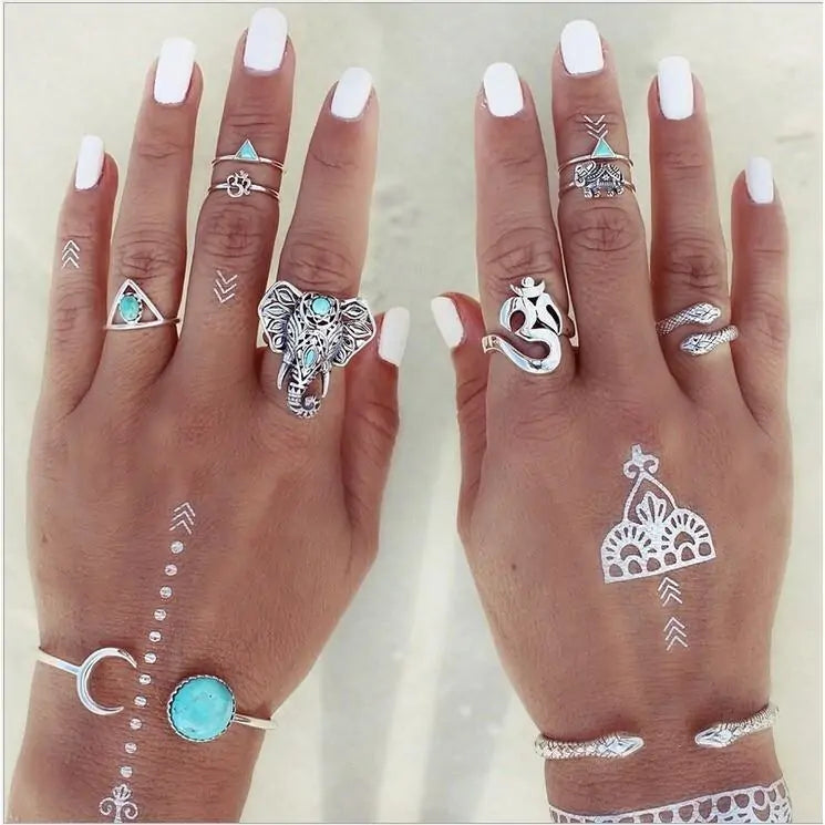 Conjunto de Anillos Elefante Bohemio