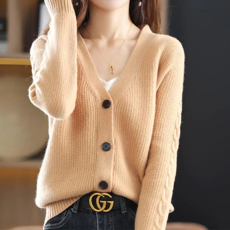 Korean V-Neck Button-Up Cardigan for Women