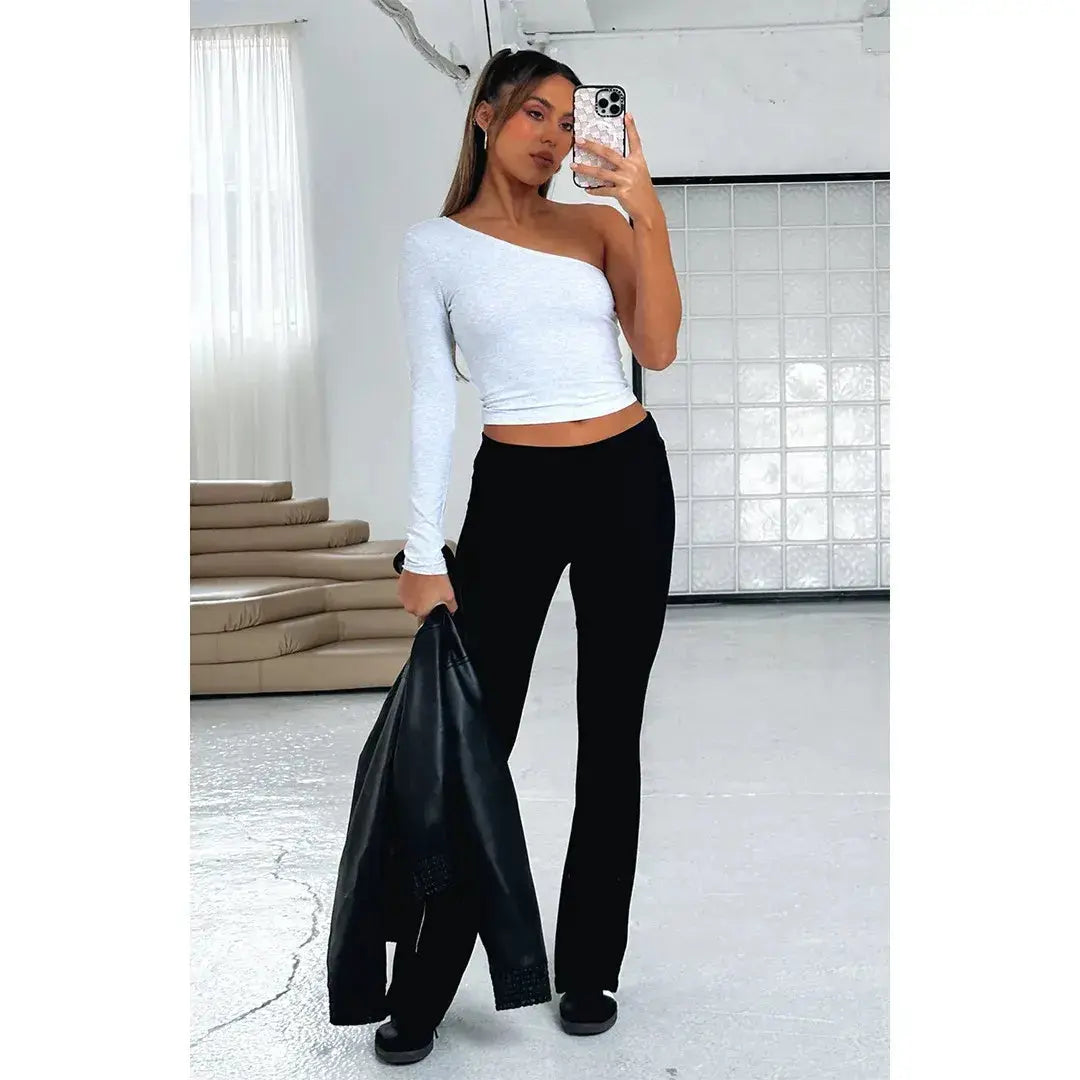Pantalones de campana de talle bajo sólidos para mujer