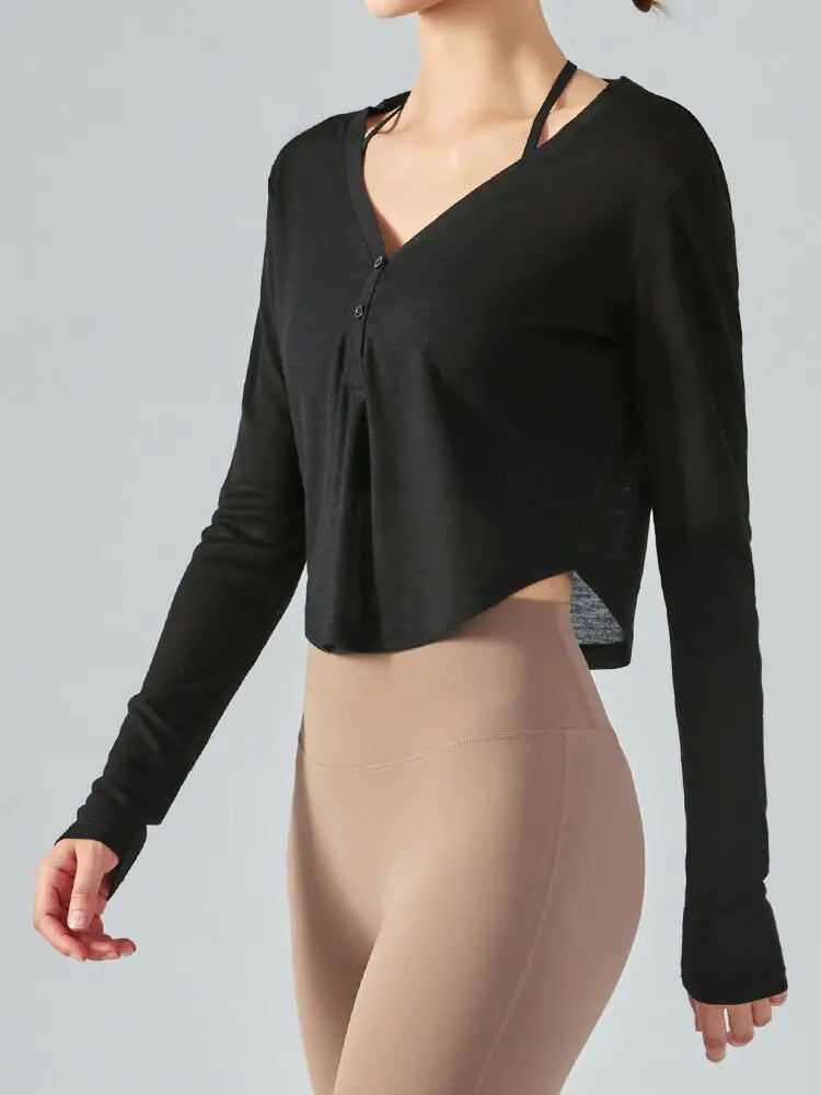 V-Neck Long Sleeve Yoga Top for Active Comfort