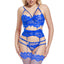 Ensemble de Soutien-Gorge et Culotte en Dentelle VUYY avec Ceintures Porte-Jarretelles - Bleu X-Larg