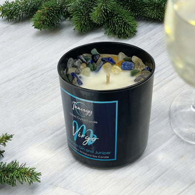 Virgo Crystal Infused Candle with Citrine, Lapis Lazuli & Green Aventurine | 9oz Coconut-Soy Blend - Korvel