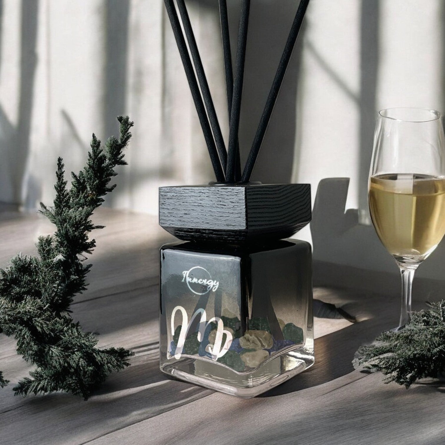Virgo Zodiac Crystal-Infused Reed Diffuser with Botanical Gin & Juniper Aroma, 100ml - Korvel