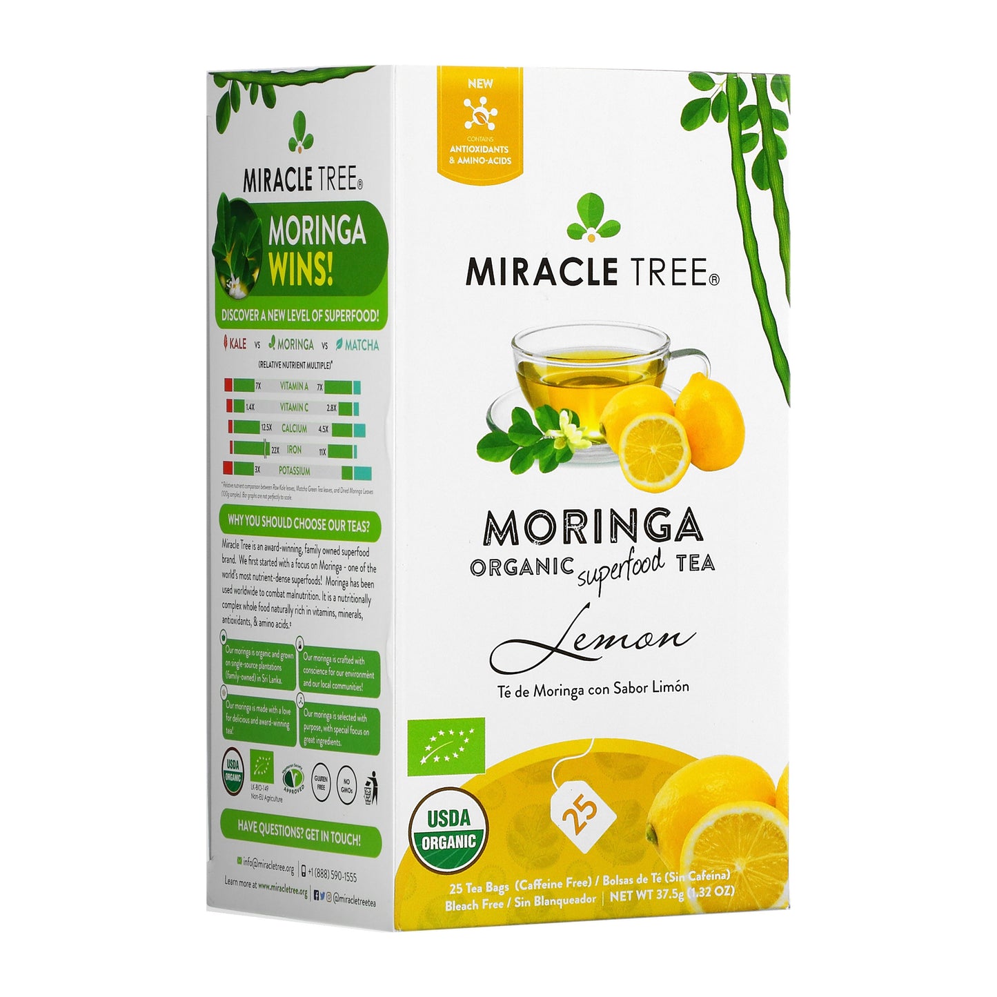 Té Orgánico de Moringa con Limón - 25 Bolsitas de Té Envueltas