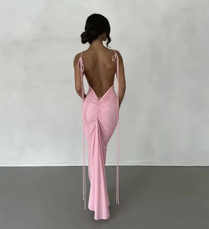 Robe maxi élégante sans dos à bretelles spaghetti