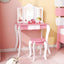 Ensemble de table de maquillage en bois pour enfants avec tabouret et miroir à 3 panneaux - Blanc