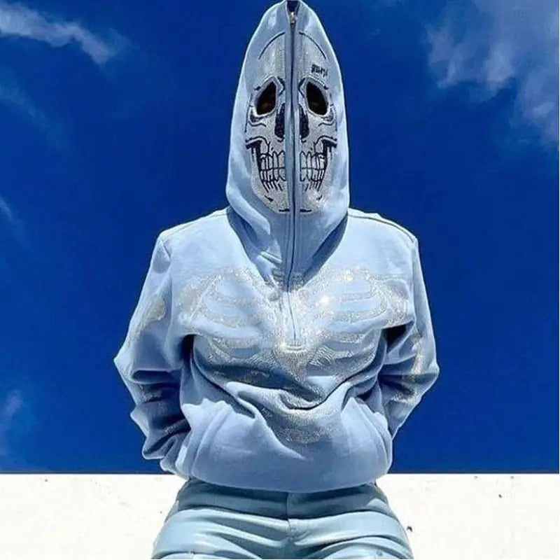 Skeleton Rhinestone Full Zip Hoodie for Women