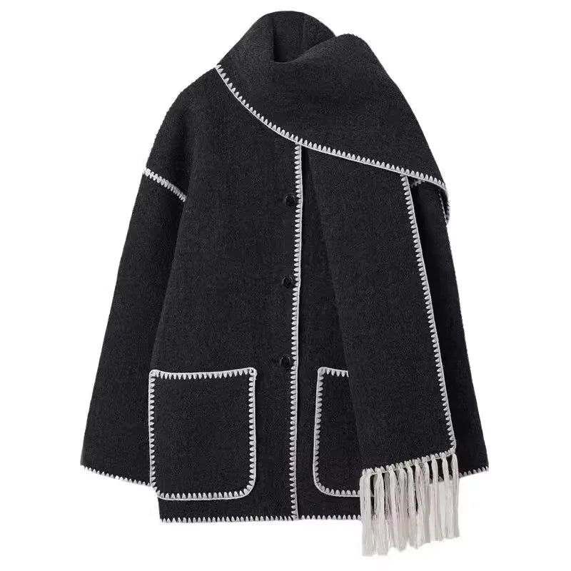 Manteau en Laine Épais Premium pour Femmes avec Écharpe
