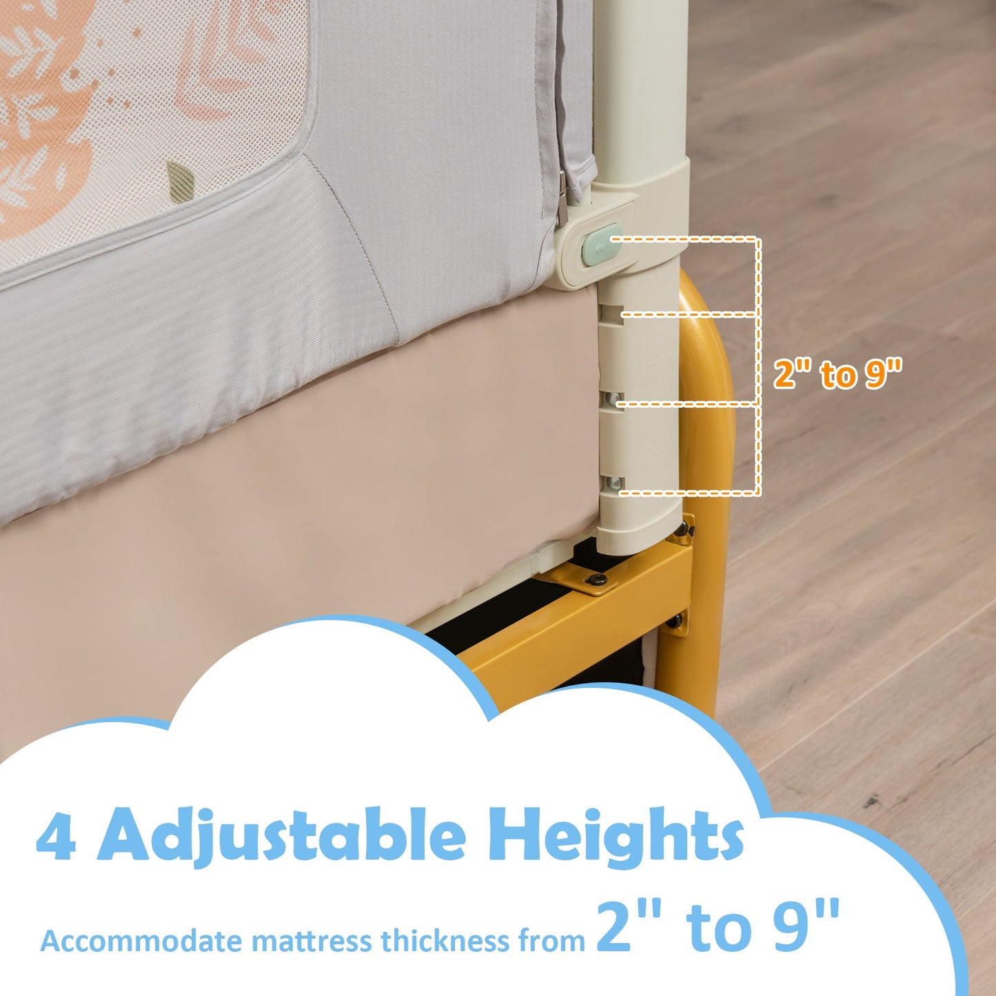 Barandilla de Cama Elevadora Vertical para Niños Pequeños con Doble Bloqueo - 59 Pulgadas