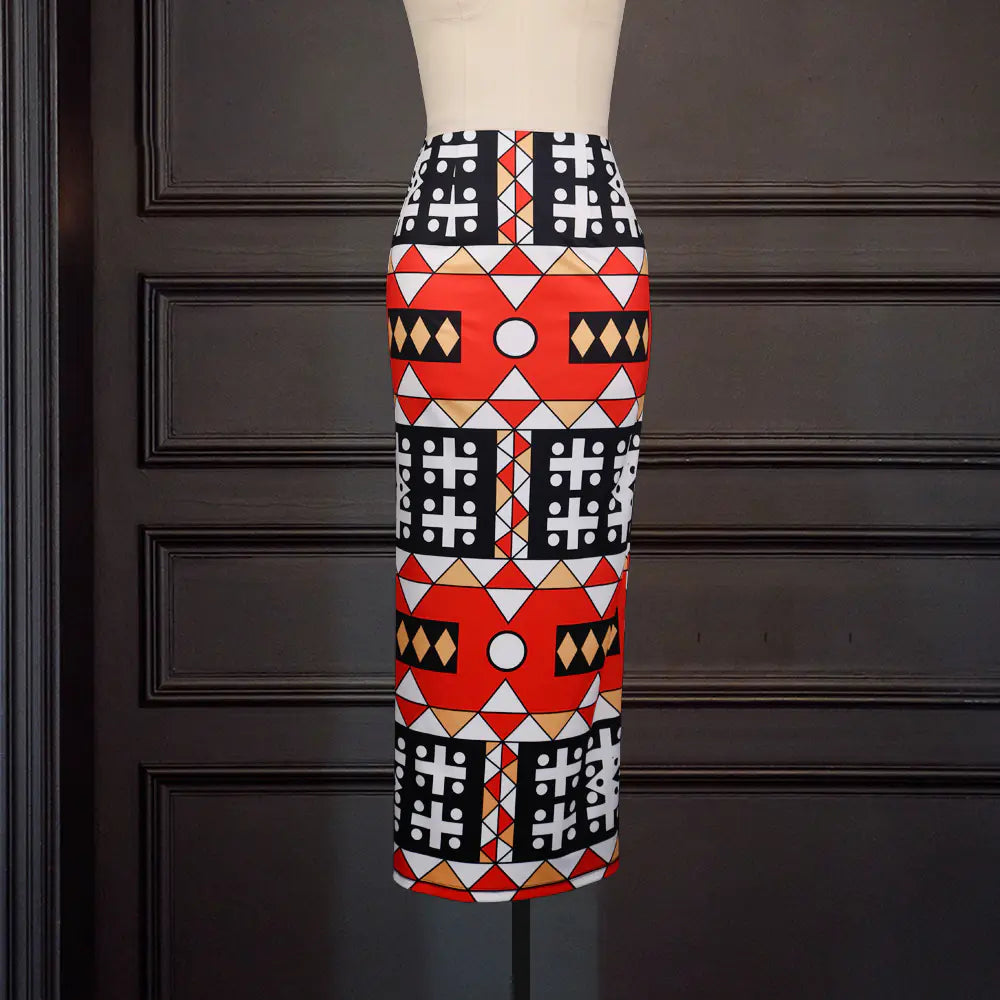 High Waist Large Size Geometric Print Skirt