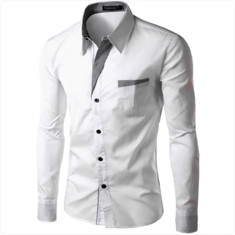 European and American Men's Long Sleeve Color Block Shirt