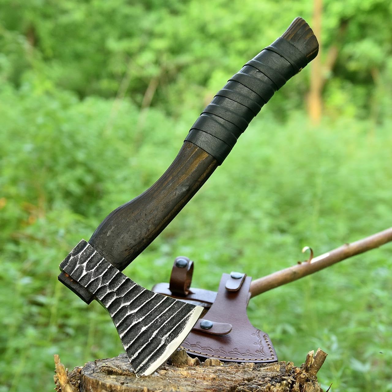 Thor’s Fury Viking Battle Axe – Handcrafted 1095 Steel Blade & Leather-Wrapped Ash Handle - Korvel