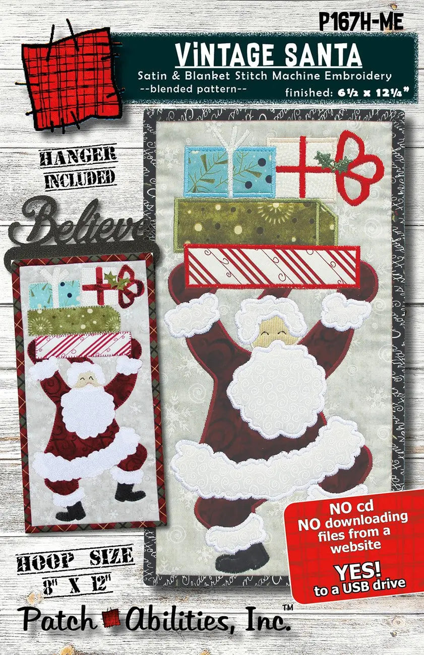 Vintage Santa Machine Embroidery Pattern with Hanger