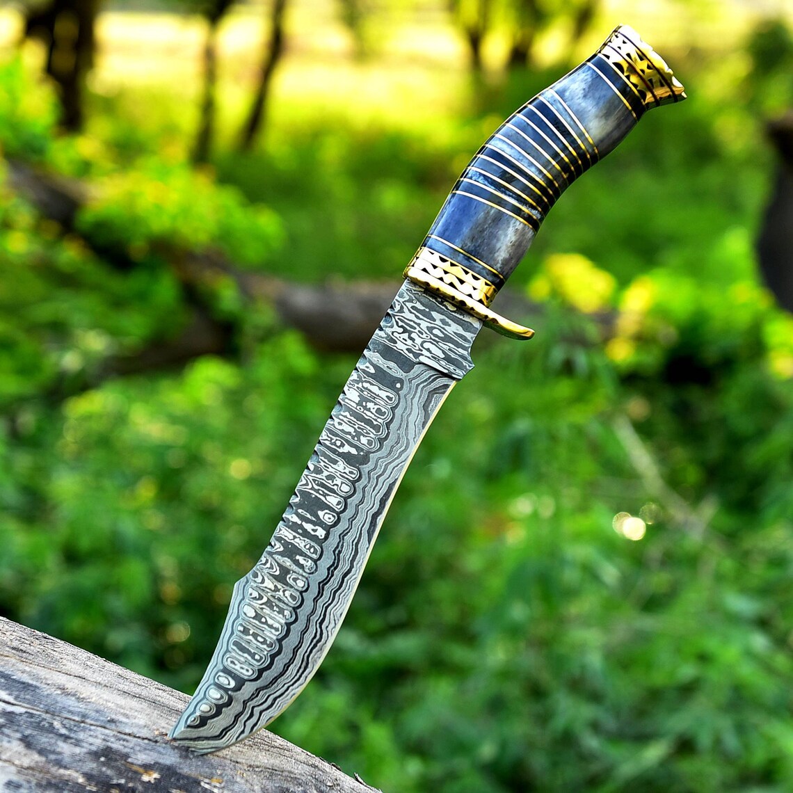 Exquisite 13" Bowie Knife with Damascus Steel Blade and Camel Bone Handle - Korvel