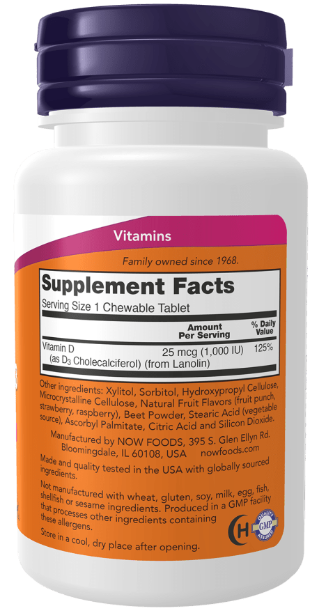 NOW® Chewable Vitamin D-3 – Natural Mint Flavor (Chewable Tablets)