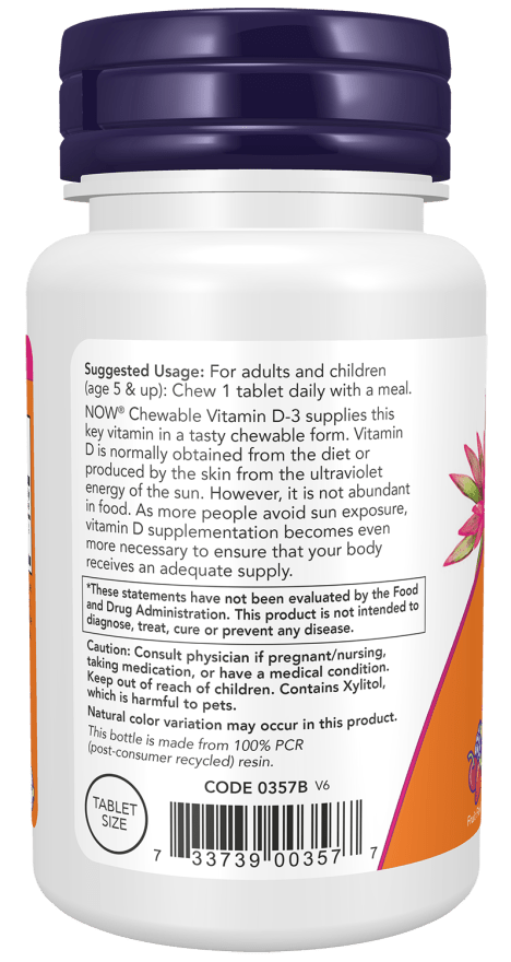 NOW® Chewable Vitamin D-3 – Natural Mint Flavor (Chewable Tablets)