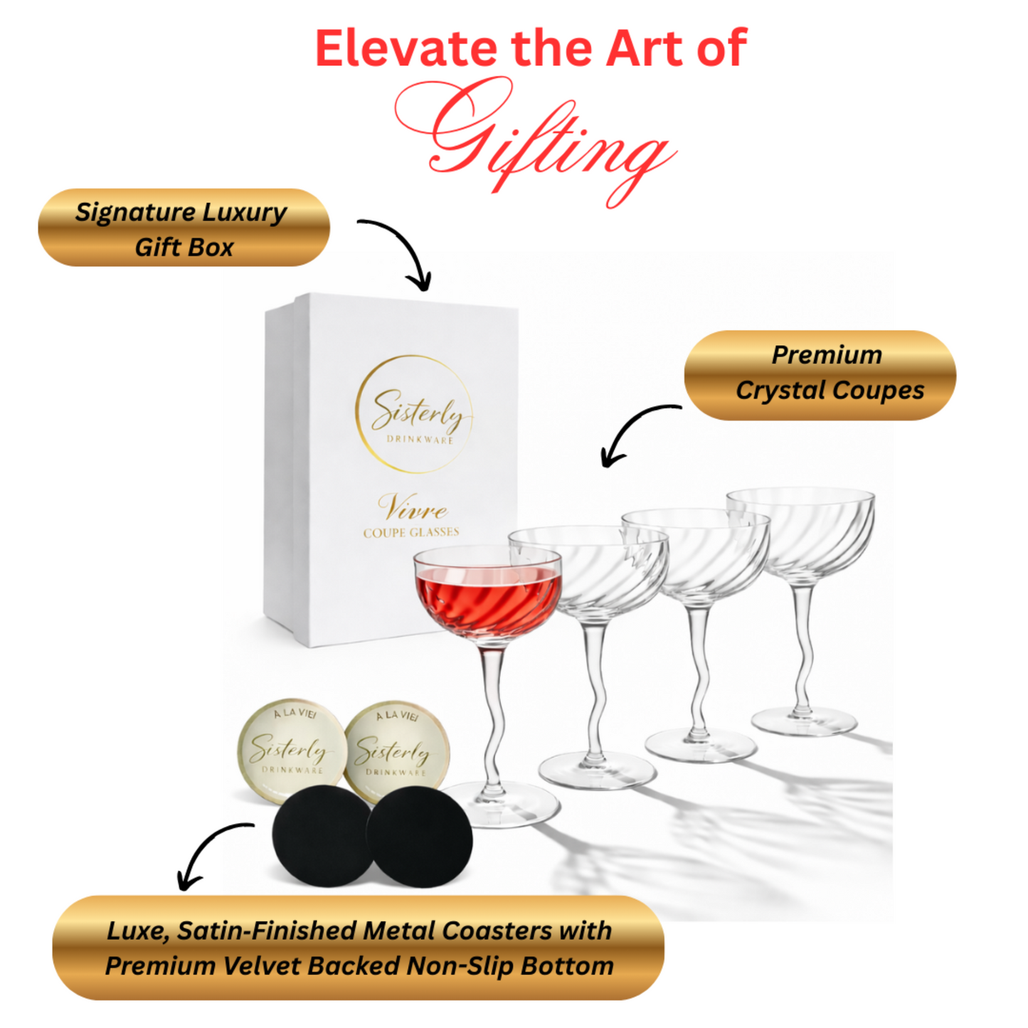 Vivre Elegance Coupe Glass Set - Timeless Crystal Design
