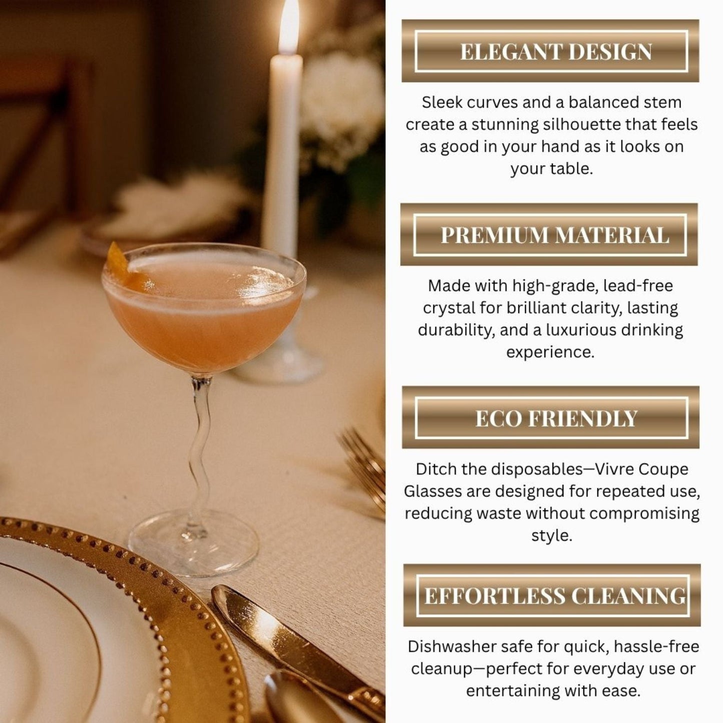 Vivre Elegance Coupe Glass Set - Timeless Crystal Design
