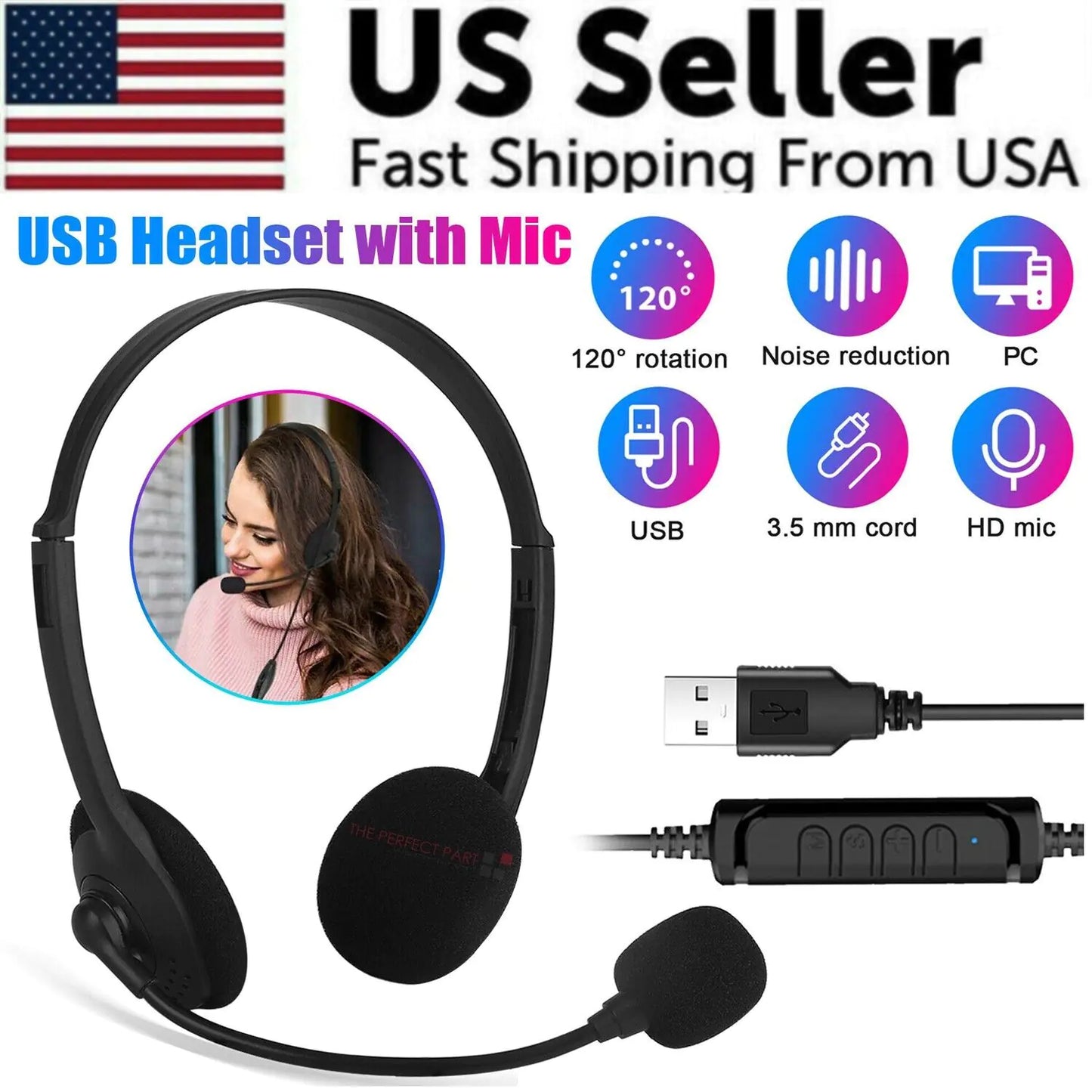 Premium USB Headset with Noise Cancelling Microphone for PC