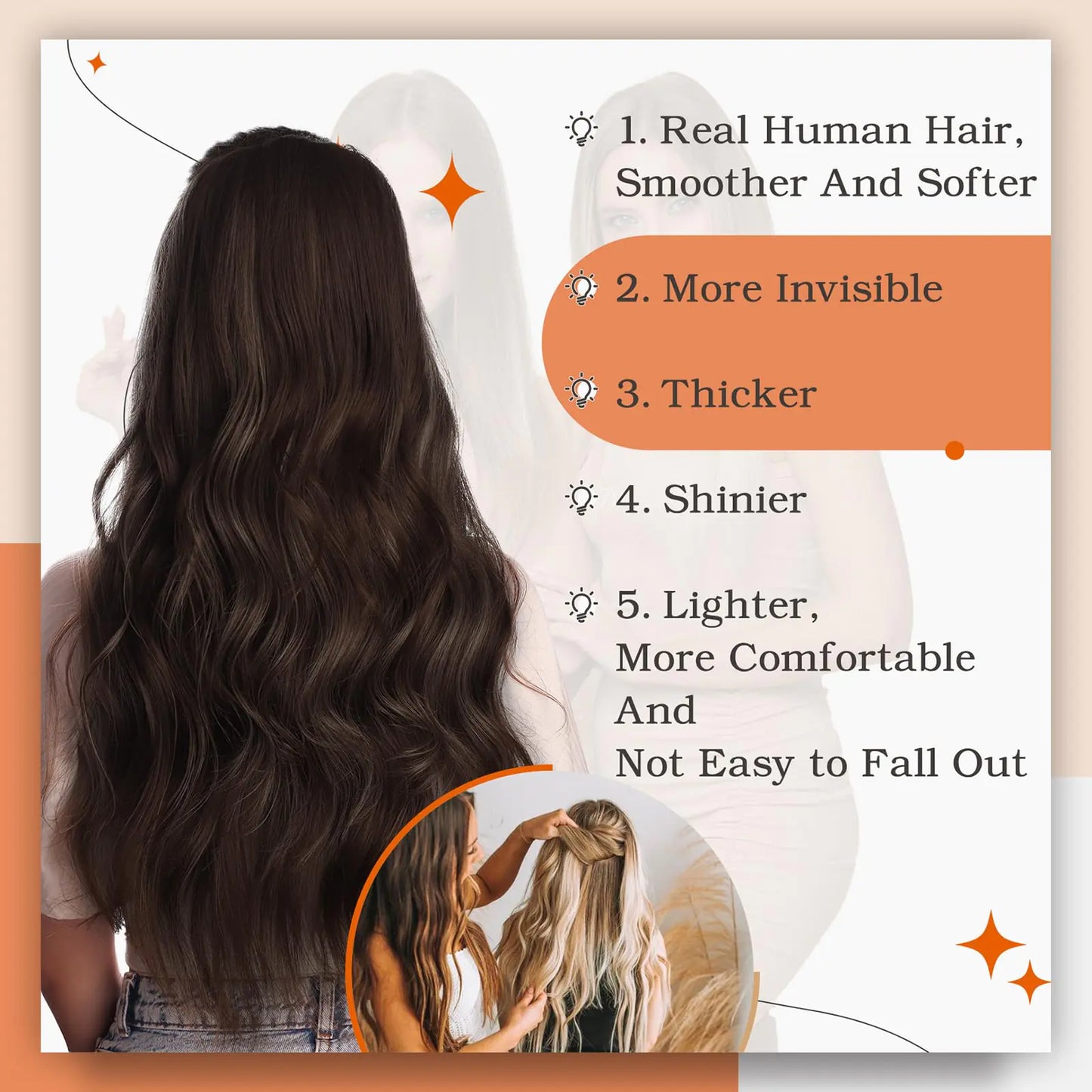 Extensiones de Cabello Tape-In Premium - Castaño Oscuro Remy