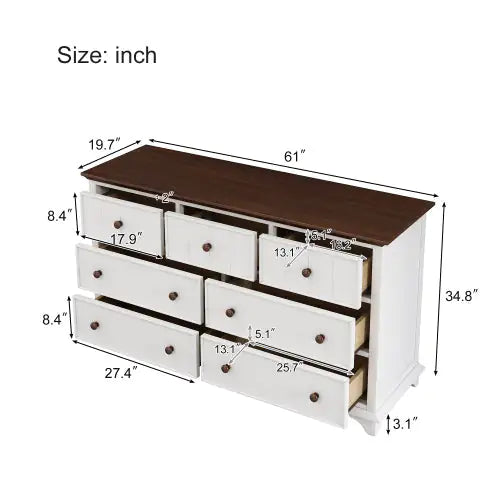 Wooden Captain Seven-Drawer Dresser in White Walnut