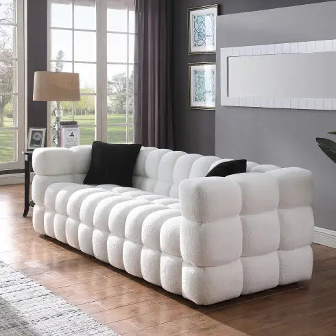 Sofá Boucle Elegante de 3 Plazas en Blanco