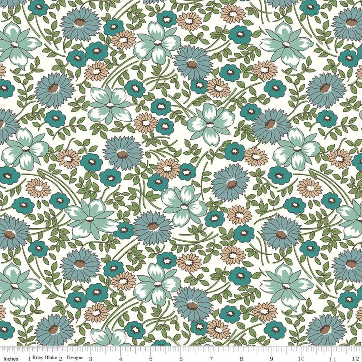 Tela de Fondo Ancha de Flor de Pradera Teal Natural por Yarda