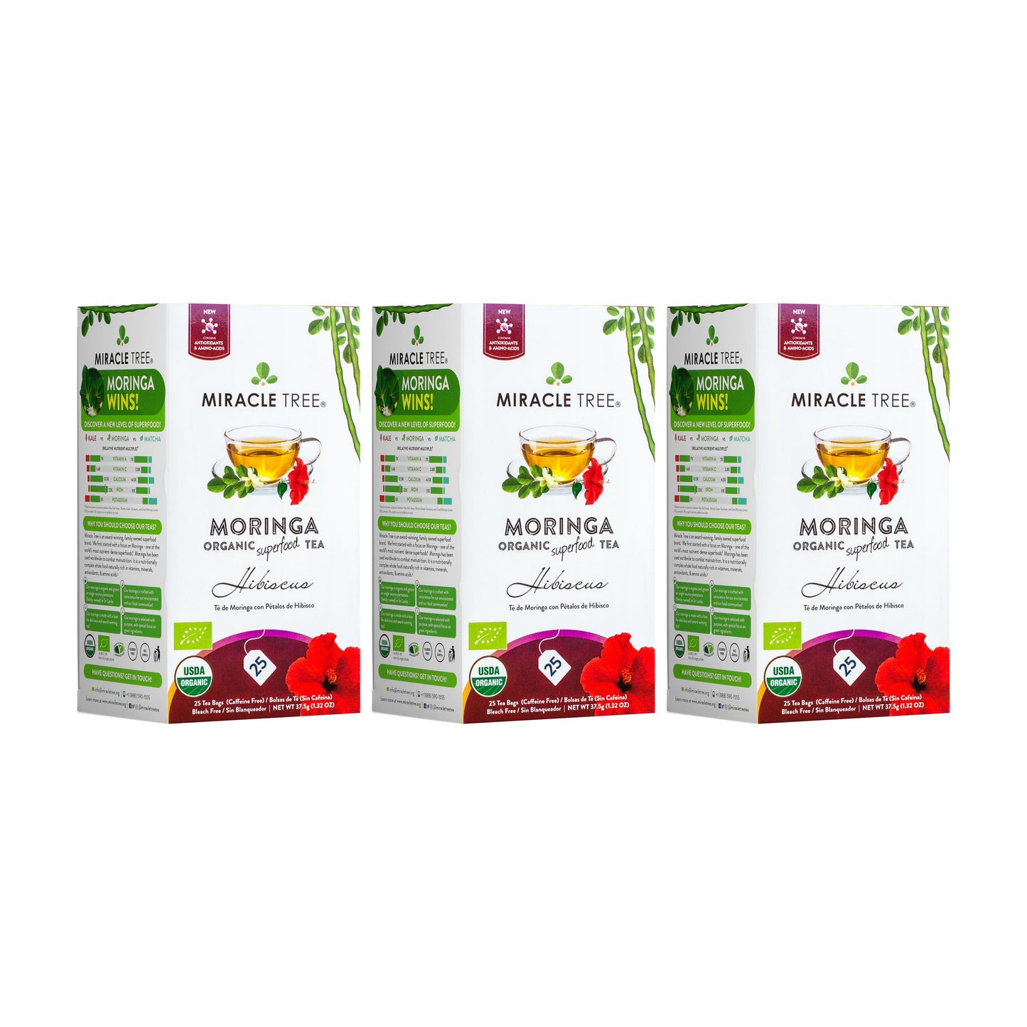 Thé biologique de Moringa et d'Hibiscus - 25 sachets emballés