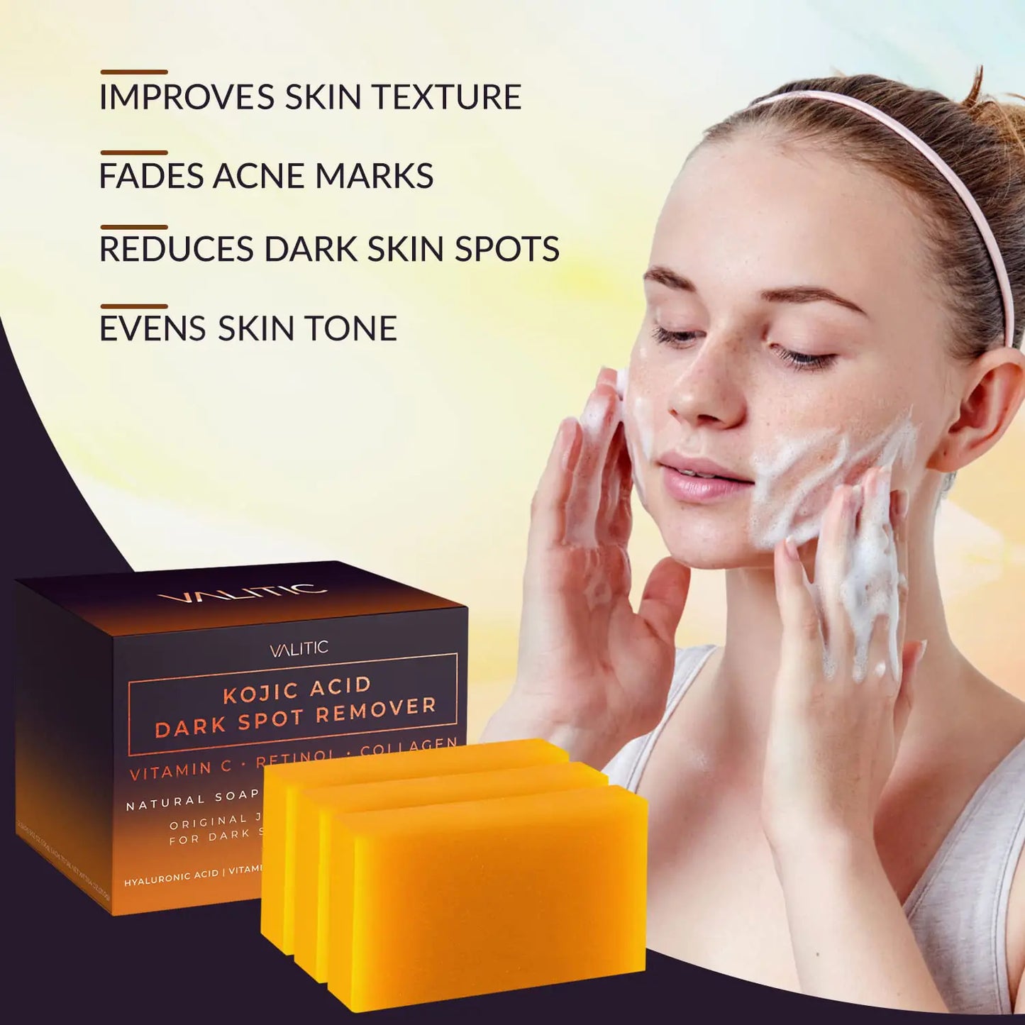 Barra Correctora de Manchas Oscuras Unisex Valitic - Jabón Exfoliante de Cúrcuma