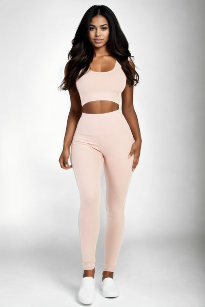 Ensemble Top Court à Côtes et Leggings