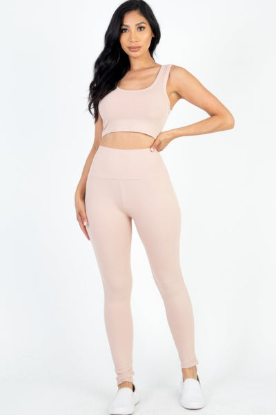 Ensemble Top Court à Côtes et Leggings