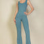 Solid Flare Leg Sports Jumpsuit