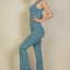 Solid Flare Leg Sports Jumpsuit