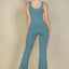 Solid Flare Leg Sports Jumpsuit