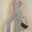 Solid Flare Leg Sports Jumpsuit
