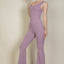 Solid Flare Leg Sports Jumpsuit