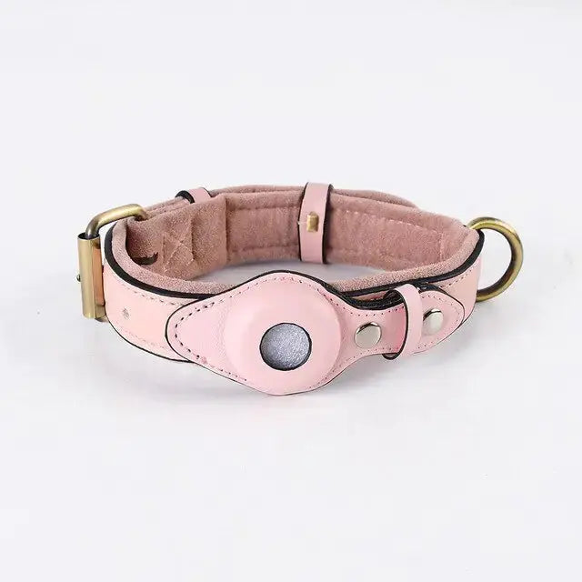 Premium Leather Anti-Lost Dog Collar with AirTag Holder