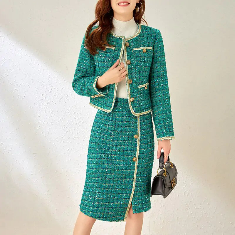 Ensemble de Robe en Tweed d'Hiver Runway