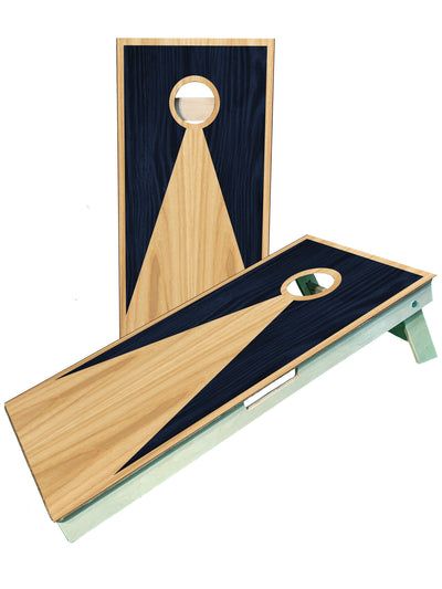 Premium Navy Blue & Wood Grain Cornhole Boards for Ultimate Fun - Korvel