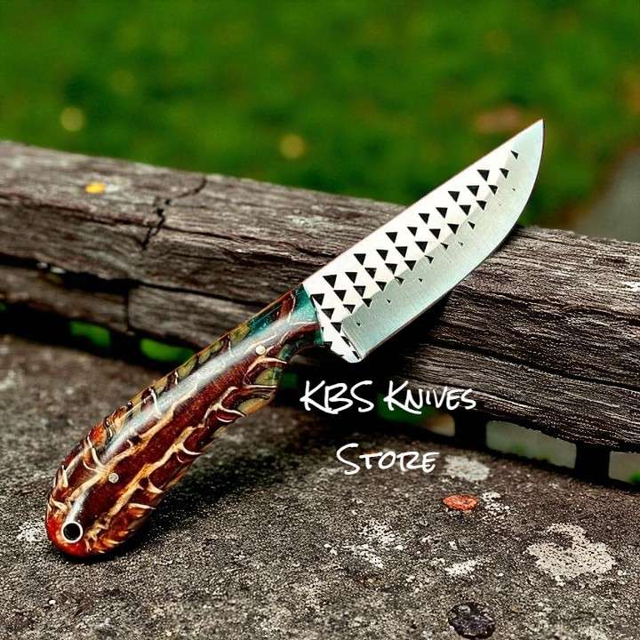 Lone Rider Cowboy Knife - 4-Inch Rasp Steel Blade with Unique Pine Cone Resin Handle - Korvel