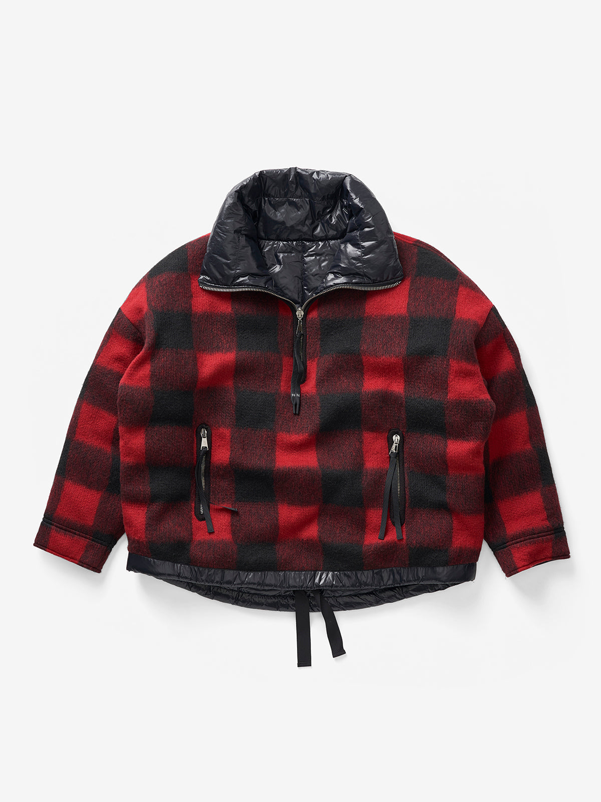 Doudoune réversible en laine à demi-zip - Plaid noir