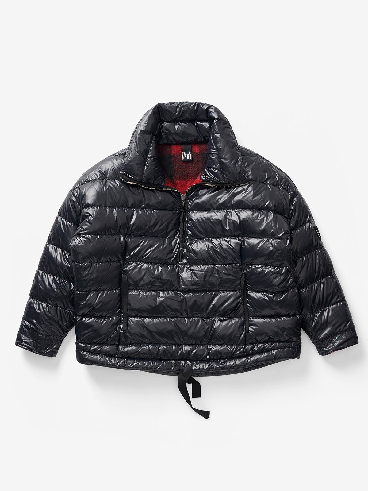 Doudoune réversible en laine à demi-zip - Plaid noir