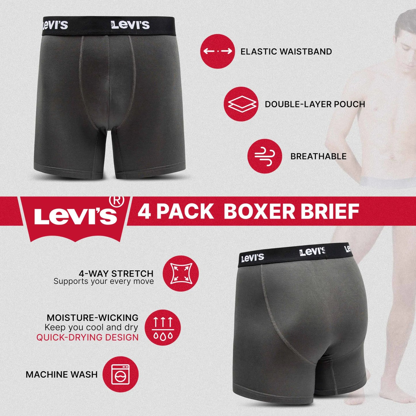 Boxers de Microfibra para Hombre de Levi's - Paquete Ultra Suave de 4