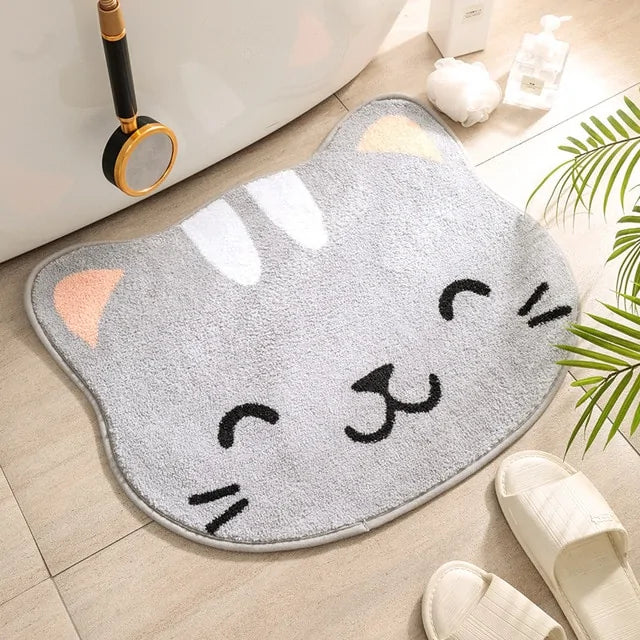 Alfombra Antideslizante de Gato de Caricatura - Decoración Hogareña Juguetona