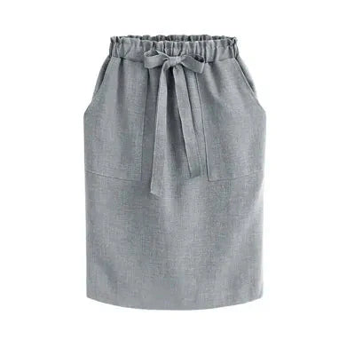 Falda de Cintura Elástica de Algodón para Mujer con Lazo - Estilo Midi Lápiz (Verde)