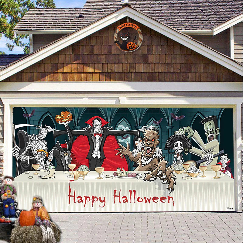 Banner de puerta de garaje Halloween Bosque Nebuloso