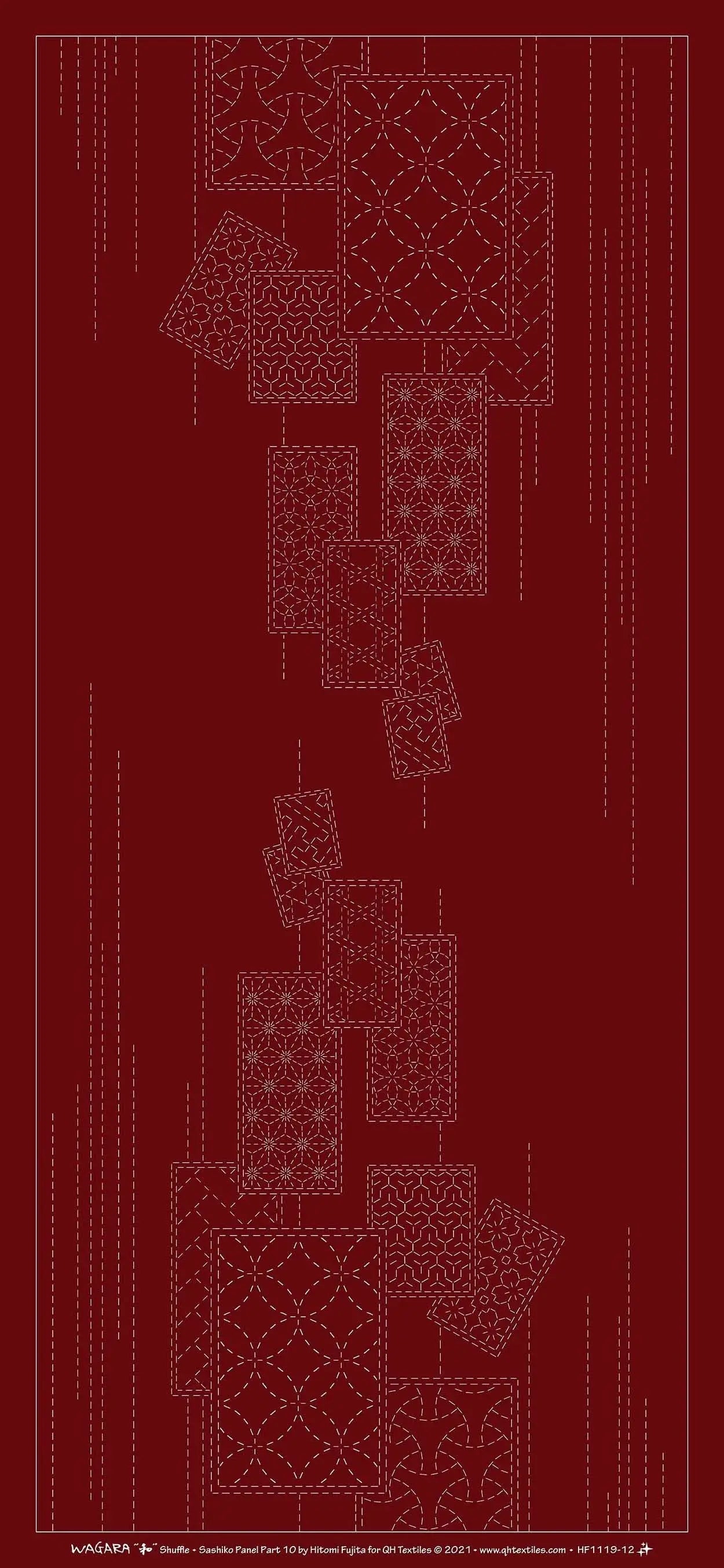 Wagara Sashiko Panel Part 10 - Shuffle Red
