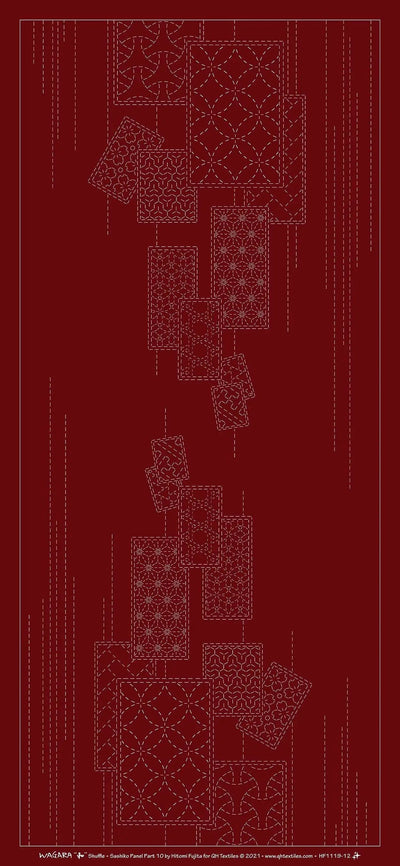 Wagara Sashiko Panel Part 10 - Shuffle Red